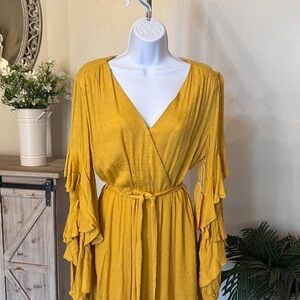 Nordstrom Mustard Long Sleeve Wrap Dress size medium NWT